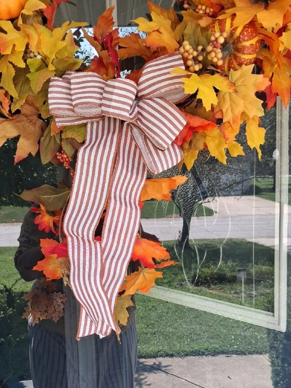 Autumn Harvest Fall Wreath with Orange & Yellow Leaves